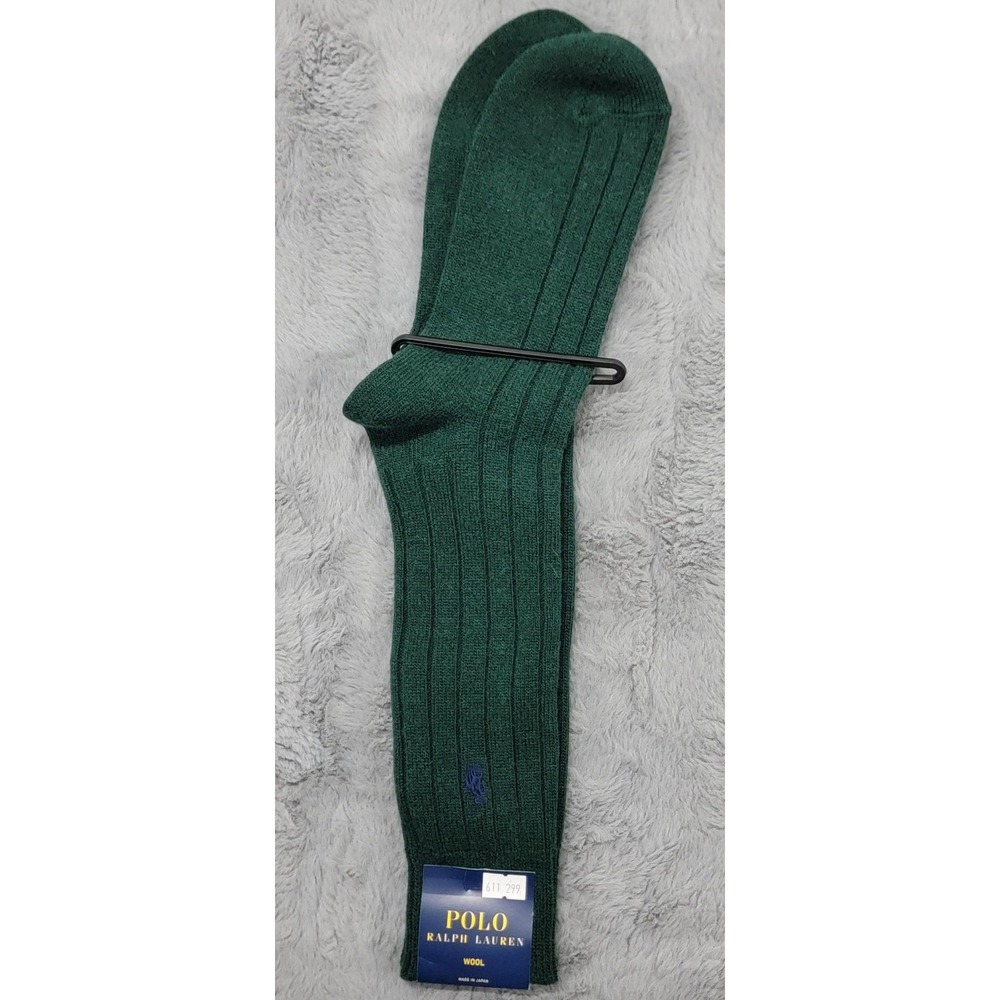 Polo Ralph Lauren Wool Socks Mens 10-13 Green Ribbed Solid Dress Mid Calf Japan
